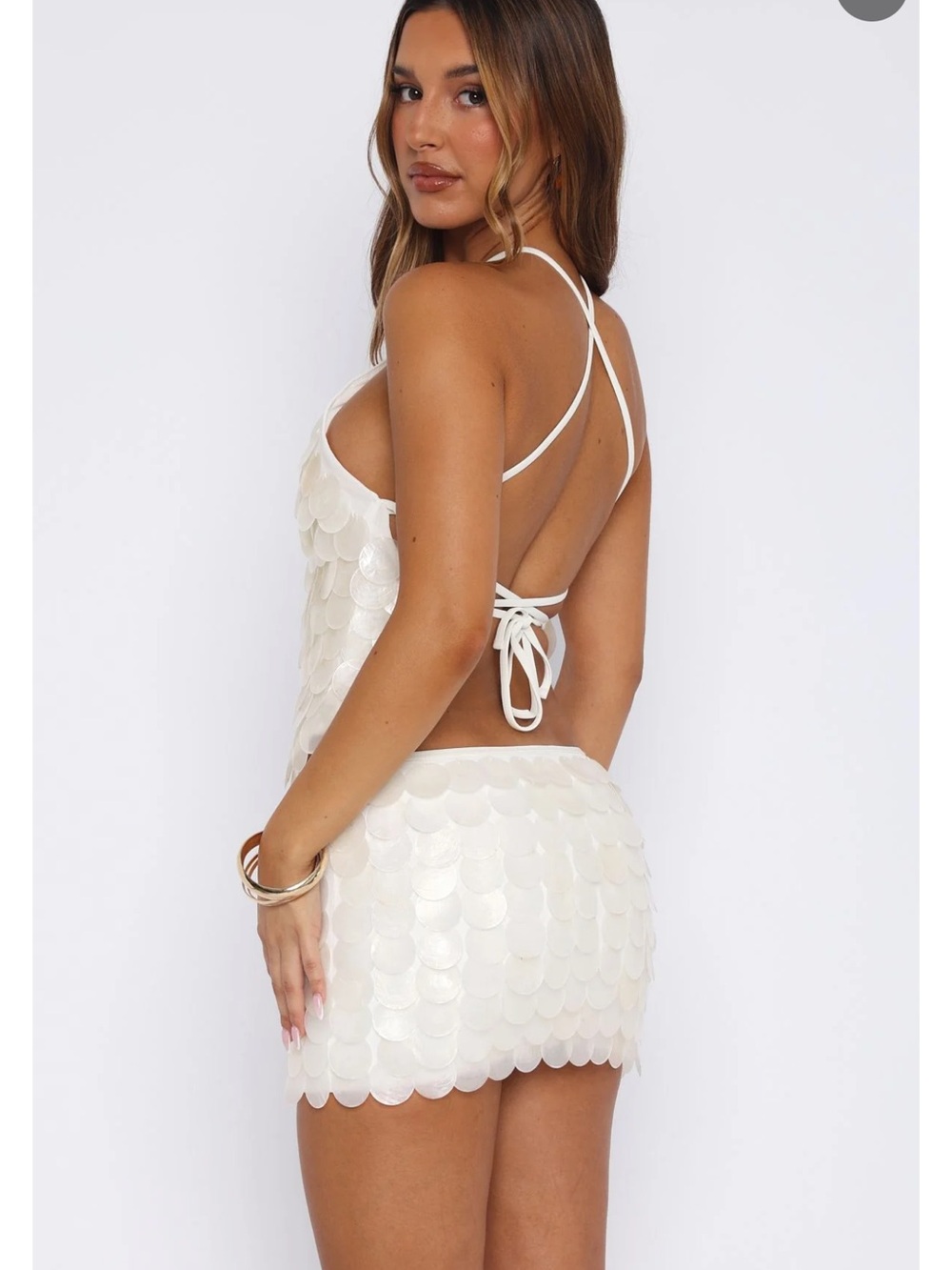 White Fox Athens Aura Ivory Shell Halter Top + Forgiven Aura Matching Skirt - Picture 2 of 9